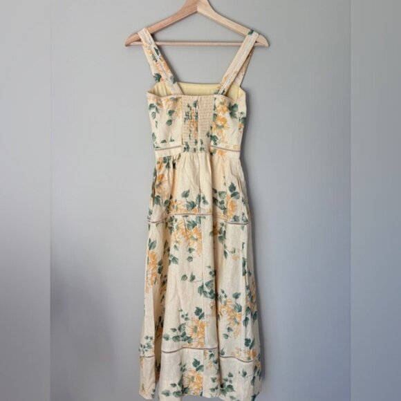 NEW Reformation Everett Linen Midi Dress Radiance Yellow Floral | US 2 UK 6 - Picture 7 of 15